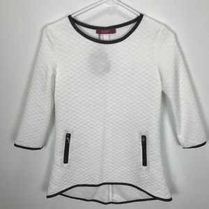 Freesia White Tunic Top With Faux Leather Trim S